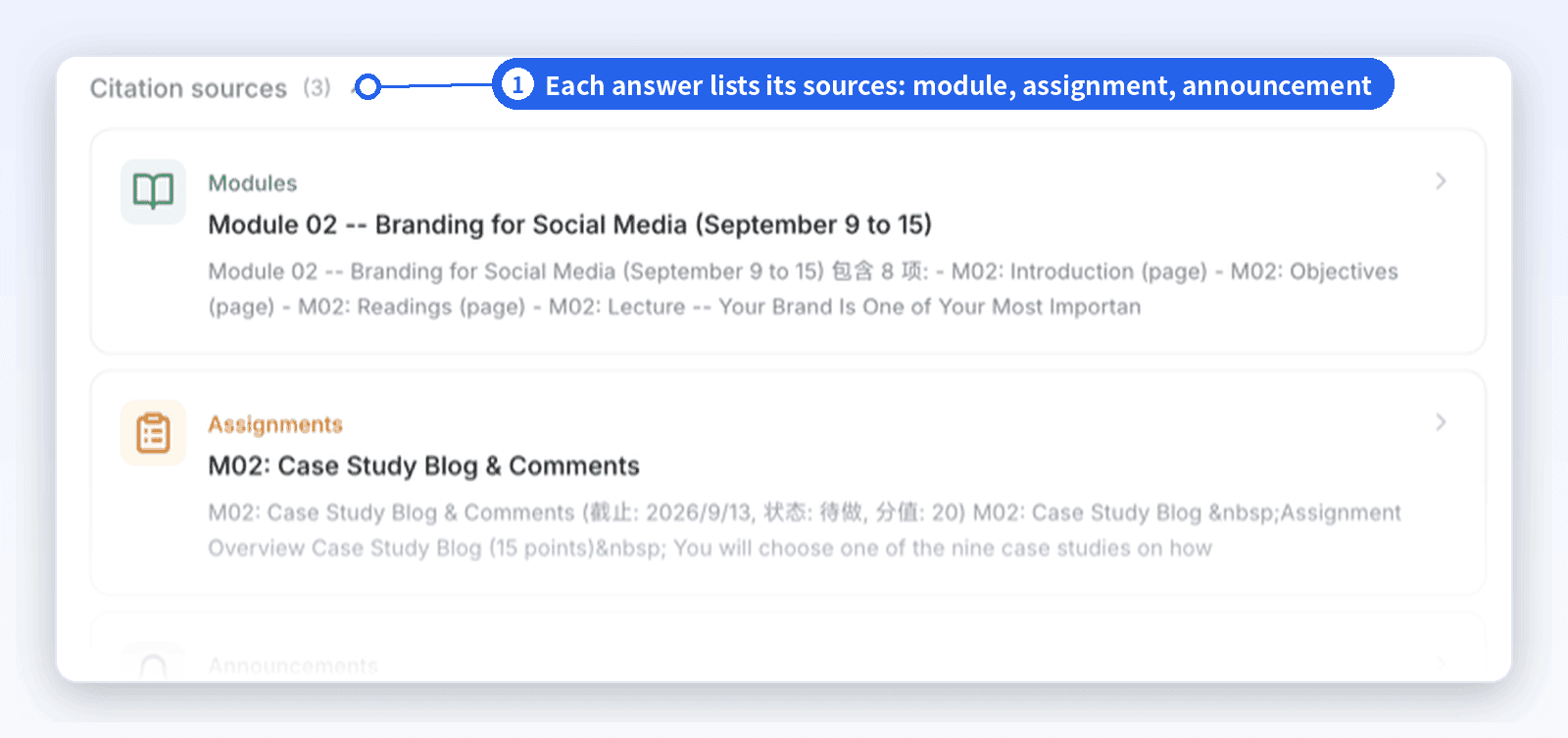 UniFlow Study answer about the M02 Case Study Blog, listing its sources: the course module, the assignment brief and an announcement